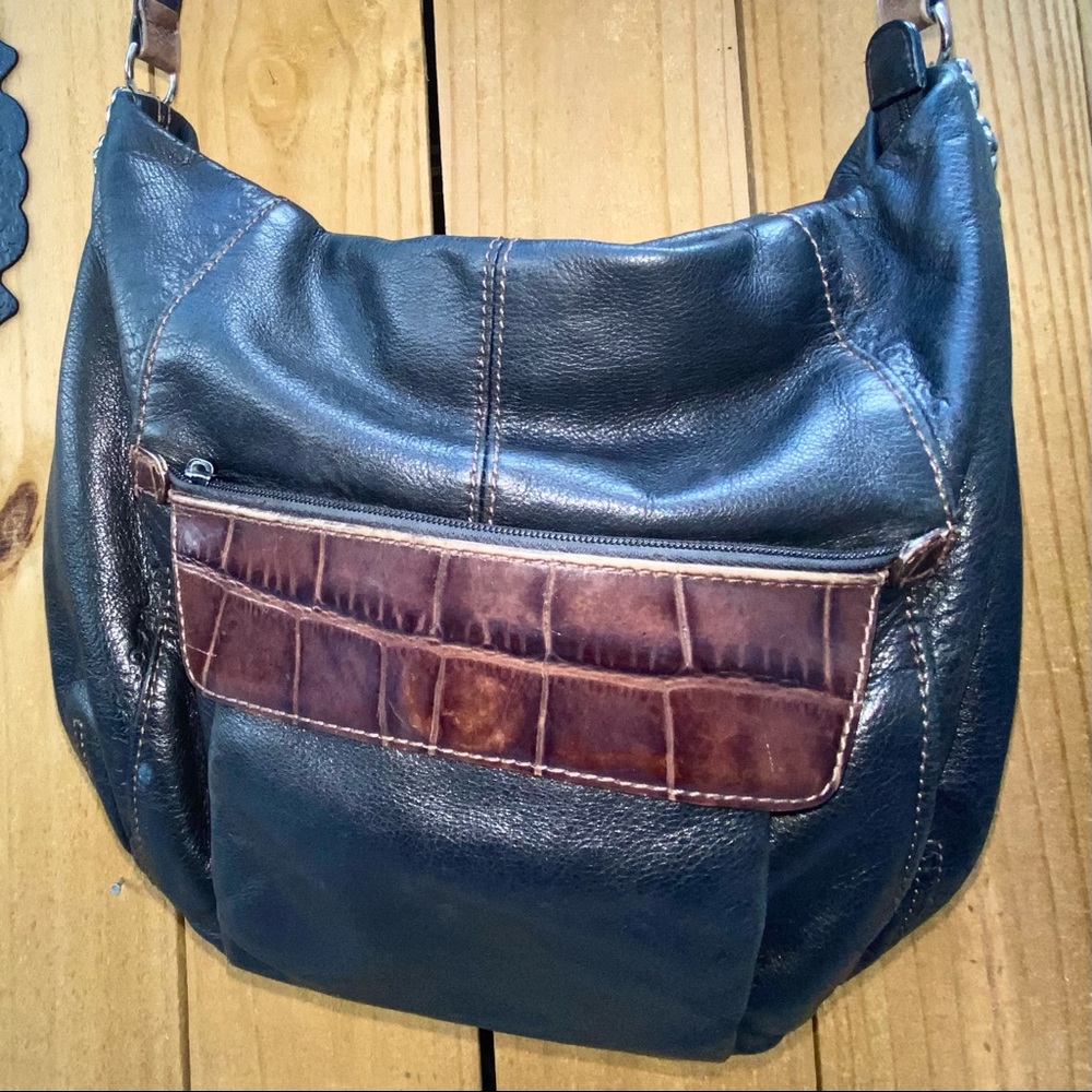 Fresh black w/ croc detail Brighton Clocktower Hobo Purse.
